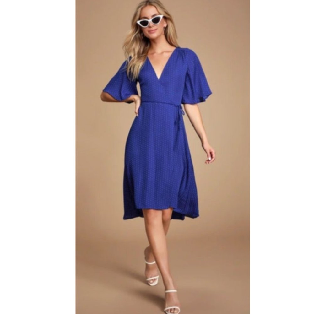 Lulus Farah Blue Print Midi Wrap Dress